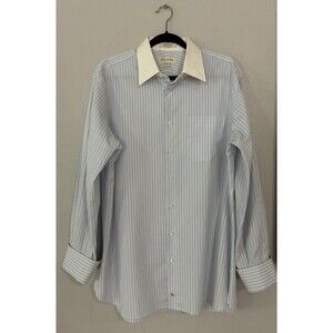 John W Nordstrom Mens dress shirt button up 16 1/2 -34 Blue Stripes White Collar